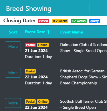 Available Events Breed Shows