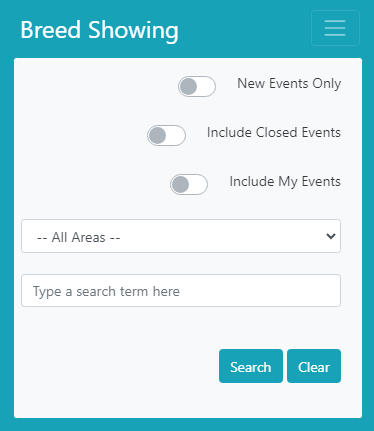 Available Events Breed Showing Search