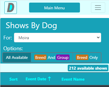 Shows By Dog - Options