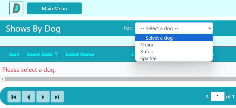 Shows By Dog - Select A Dog