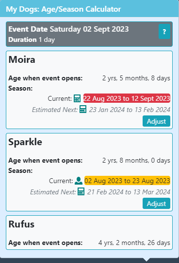 Age/Season Calculator